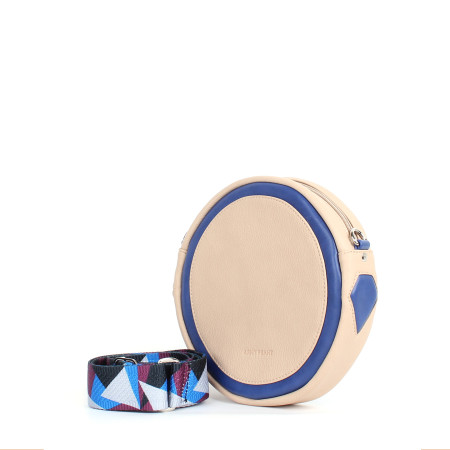 Круглая сумка Ronda Lite синий-бежевый с широким цветным ремнем